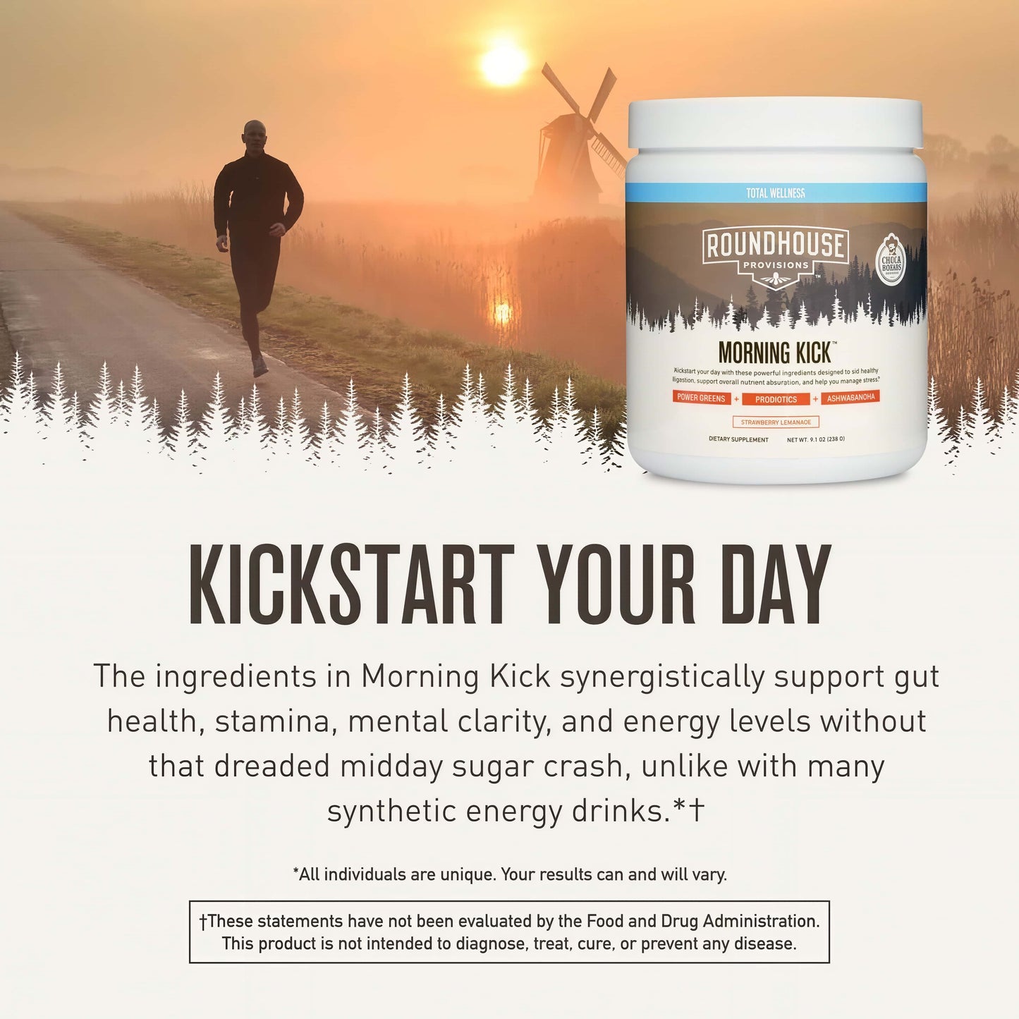 ROUNDHOUSE PROVISION Morning Kick, ZeroSugar Greens Superfood Powder Supplementwith Ashwagandha, Collagen, Probiotics,Debloat Drink, 30 Servings (StrawberryLemonade) by Chuck Norris