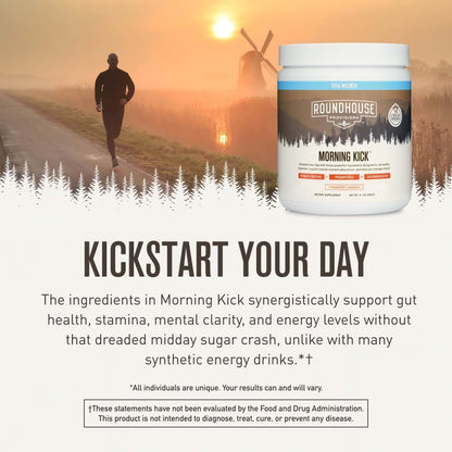 ROUNDHOUSE PROVISION Morning Kick, ZeroSugar Greens Superfood Powder Supplementwith Ashwagandha, Collagen, Probiotics,Debloat Drink, 30 Servings (StrawberryLemonade) by Chuck Norris